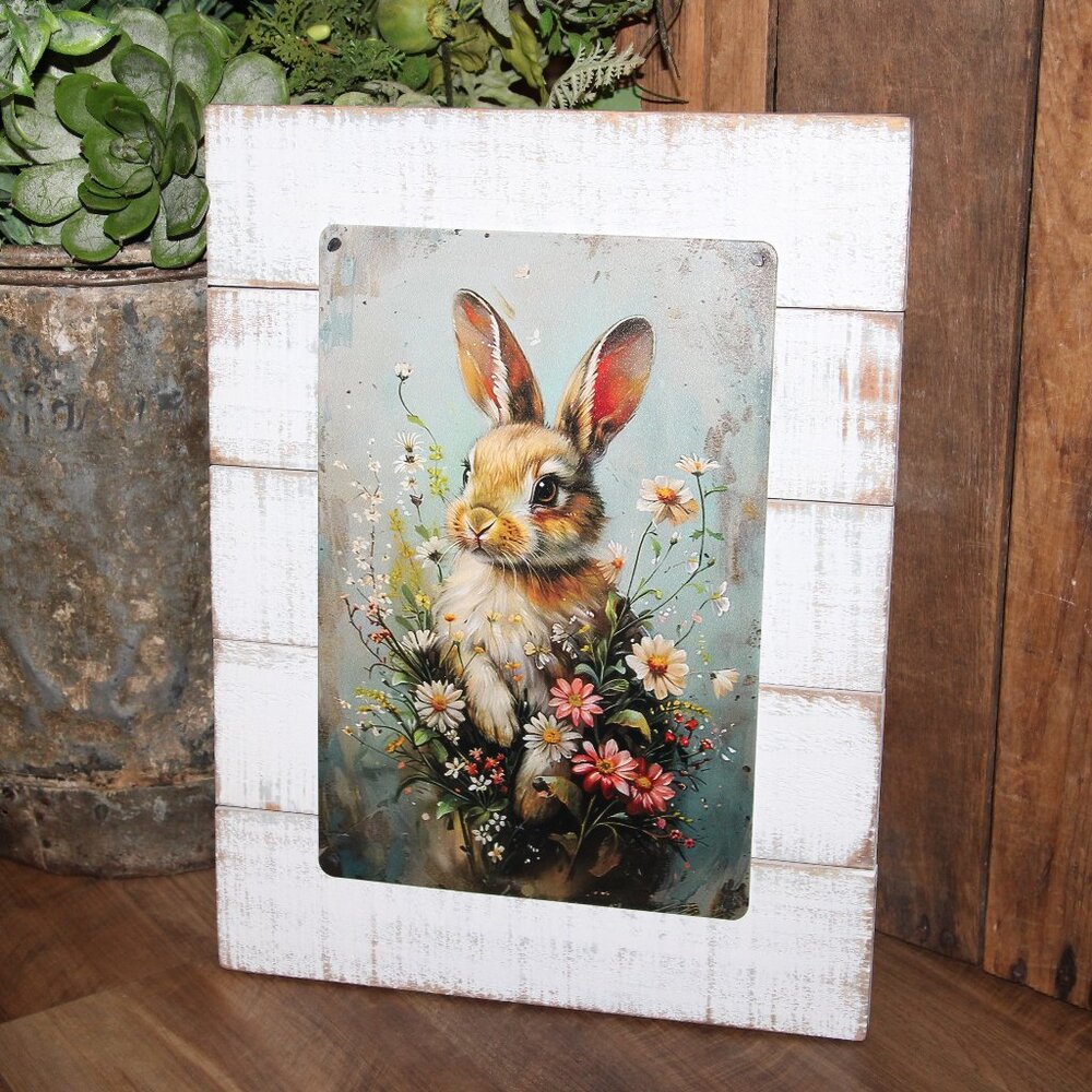NEW Lrg Distressed Bunny Rabbit & Wild Flower Shabby French Farmhouse Wall Decor